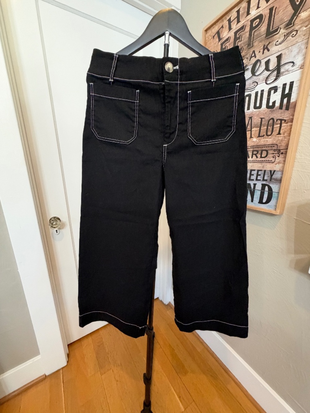 Anthropologie Maeve The Colette Black Contrast Stitch Wide Leg Crop Pants 29P